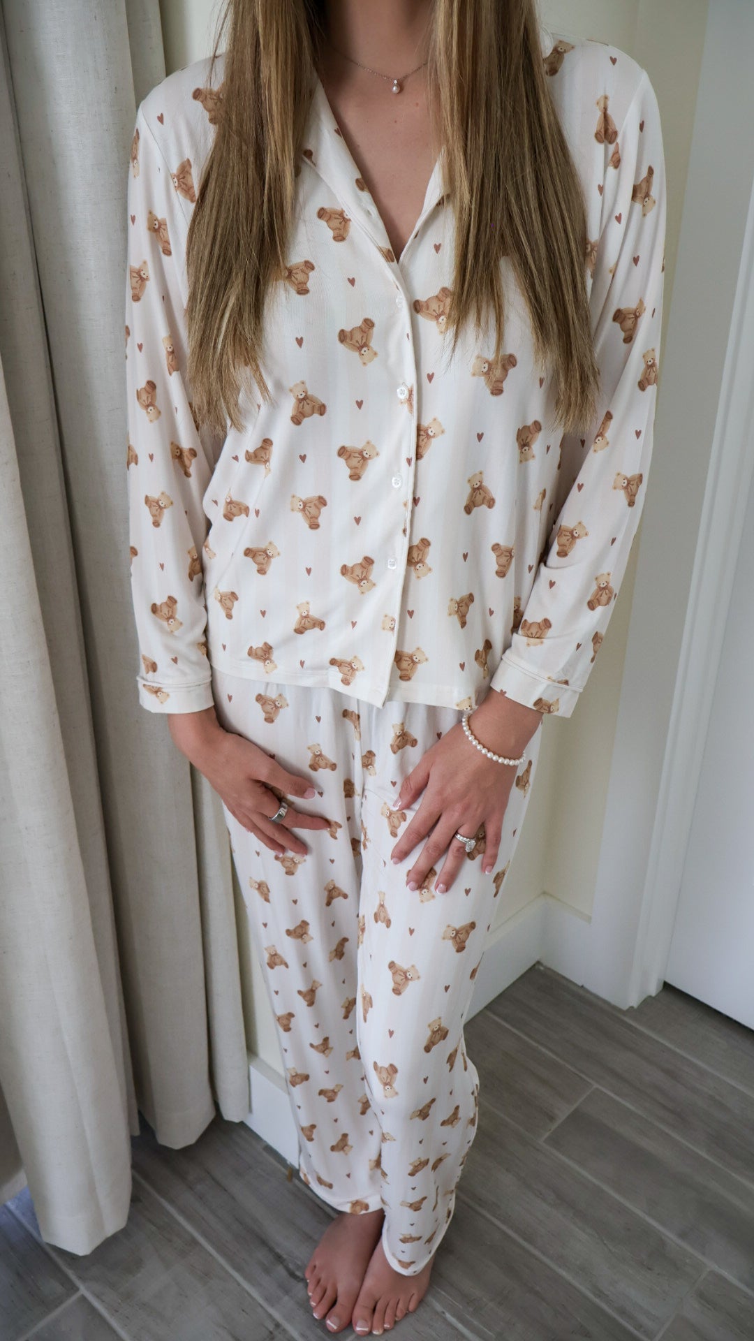 Women's Bamboo PJ Long Sleeve (Teddy Stripe)